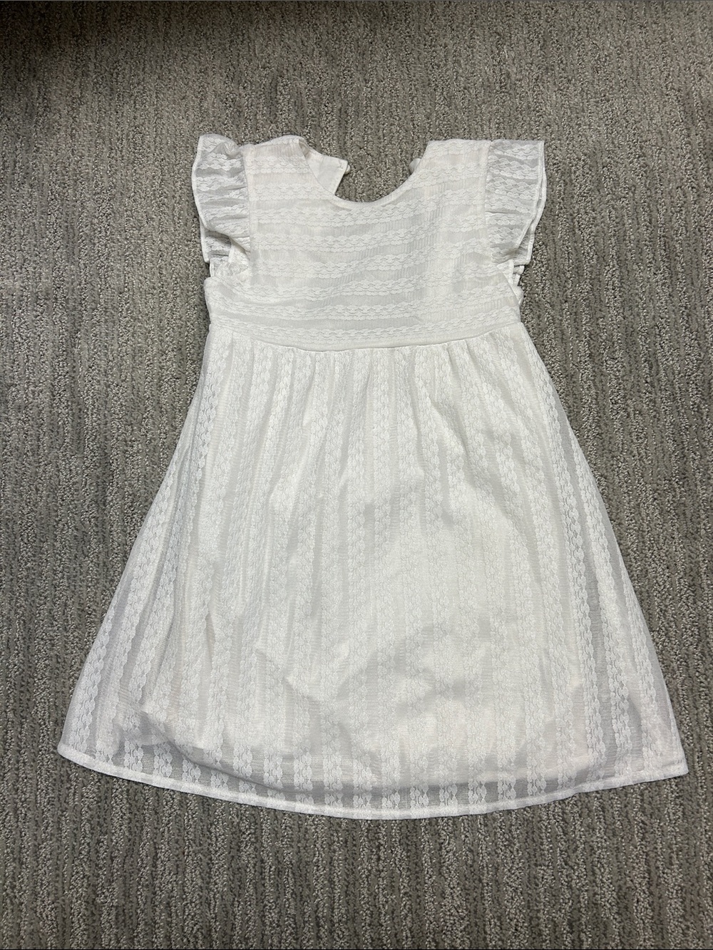 White Lace Flutter-Sleeve Kids Dress